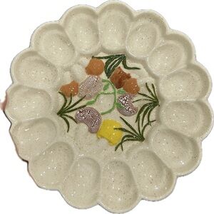 1987 Glazed Ceramic Deviled Egg Mushroom Platter